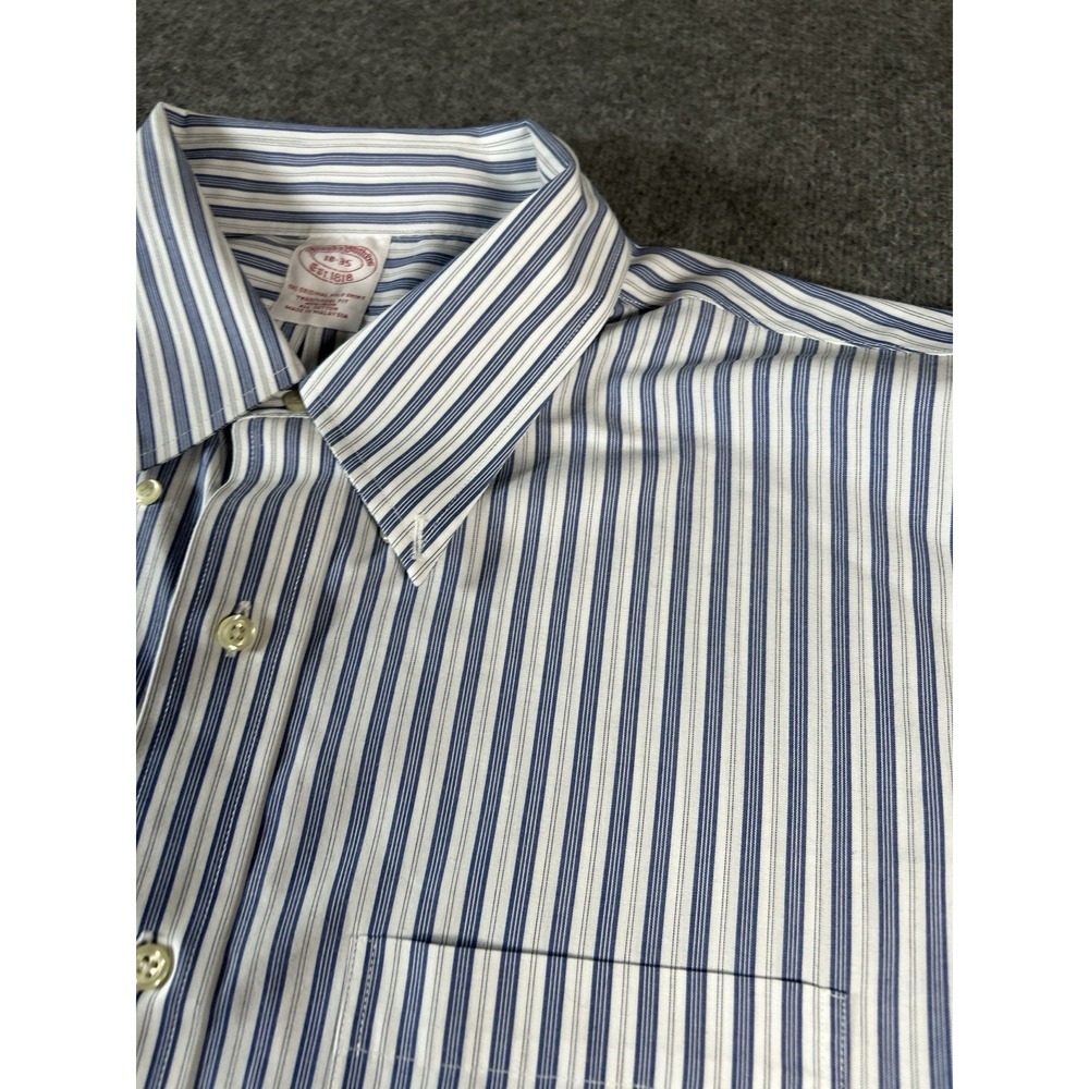 Brooks Brothers 1818 Shirt Mens 18 35 Blue Stripe Dress Button Up Long Sleeve